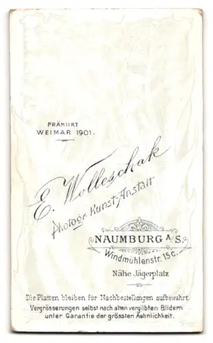 Fotografie E. Wolleschak, Naumburg, Windmühlenstr. 15 c., junger Mann in modischem schwarzen Anzug