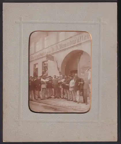 12 Fotografien unbekannter Fotograf, Ansicht Mainz-Gonsenheim, Brauerei und Landwehr bei Übungen, Soldatenleben, 1894