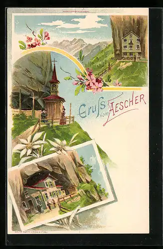 Lithographie Aescher, Gasthaus Wildkirchlein