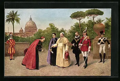 Künstler-AK S.S. Pio XI e la sua Corte nei Giardini Vaticani