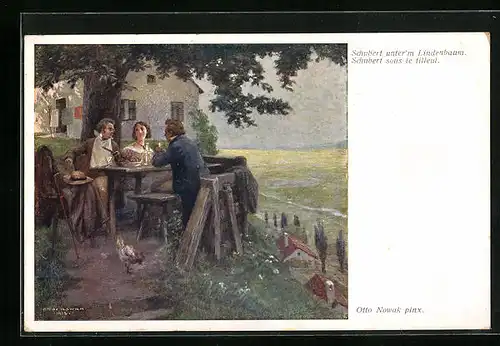 Künstler-AK Schubert unterm Lindenbaum im Gespräch