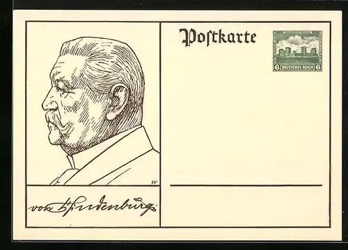 Künstler-AK Portrait Paul von Hindenburg - Strichzeichnung