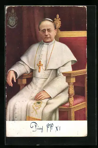 Künstler-AK Papst Pius XI. auf seinem Stuhl