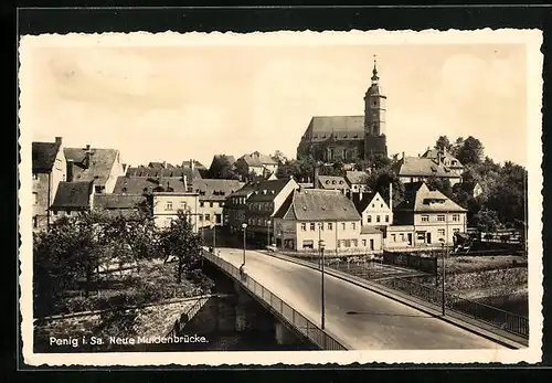 AK Penig i. Sa., Teilansicht mit neuer Muldenbrücke