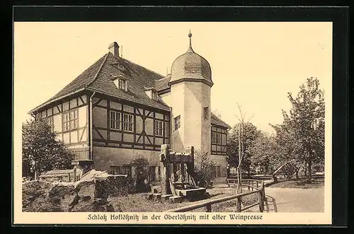 AK Radebeul, Schloss Hoflössnitz mit alter Weinpresse