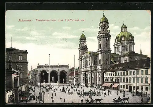 AK München, Theatinerkirche und Feldherrnhalle
