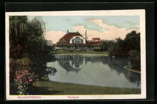 AK Gelsenkirchen, Stadtpark mit Teich