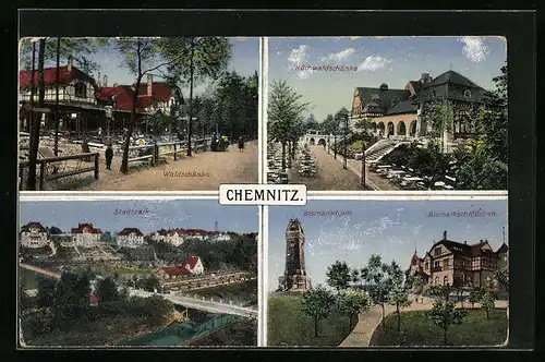 AK Chemnitz, Gasthaus Waldschänke, Küchwaldschänke, Bismarckschlösschen