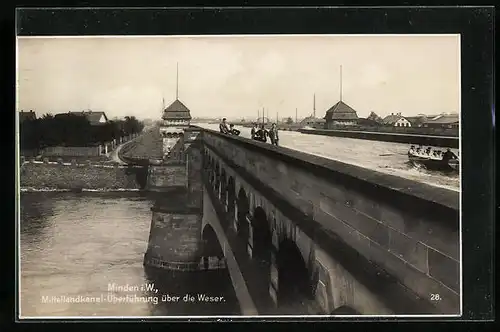 AK Minden i. W., Partie am Mittellandkanal, Überführung über die Weser