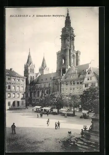 AK Heilbronn a. N., Markttreiben vor der Kilianskirche