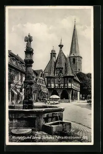 AK Michelstadt i. Odenw., Das Rathaus mit dem Marktbrunnen