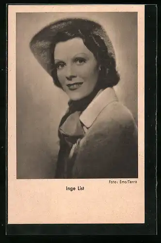 AK Schauspielerin Inge List mit Hut