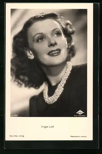 AK Schauspielerin Inge List mit Perlenkette