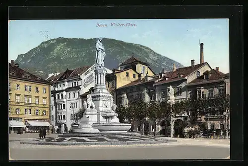 AK Bozen, Partie am Walter-Platz, Hotel