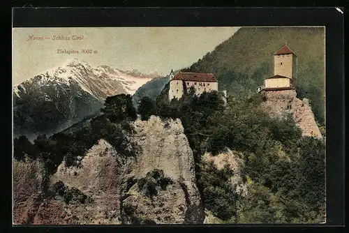 AK Meran, Blick auf das Schloss Tirol mit Zielspitze