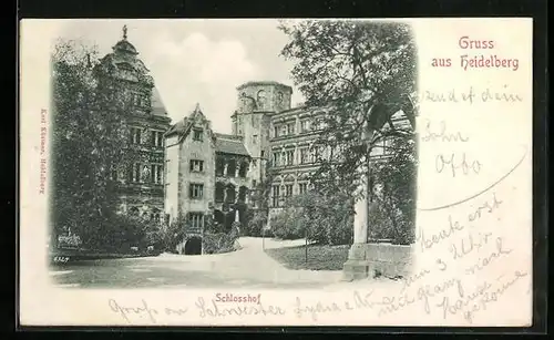 Relief-AK Heidelberg, Partie im Schlosshof