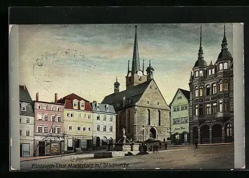 AK Pössneck /Th., Marktplatz mit Stadtkirche