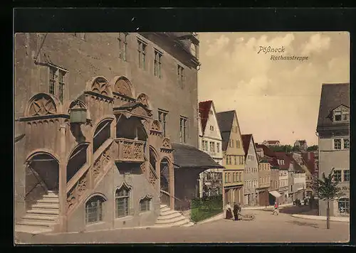 AK Pössneck, Rathaustreppe mit Strasse