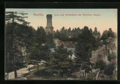 AK Rochlitz /Sa., Aussichtsturm und Steinbrüche aus der Vogelschau