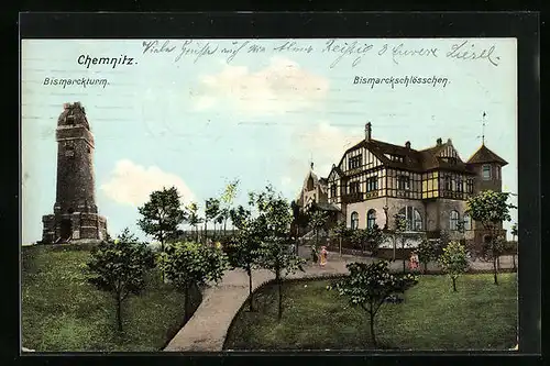 AK Chemnitz, Bismarckschlösschen und Bismarckturm