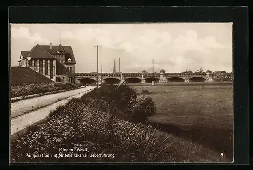 AK Minden i. Westf., Pumpstation mit Mittellandkanal-Ueberführung