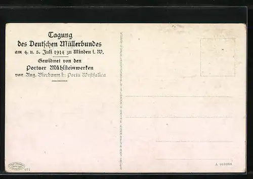 AK Minden i. W., Tagung des Deutschen Müllerbundes 1914, Schwanenteich mit Theater und Kreishaus