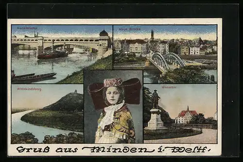 AK Minden i. Westf., Wittekindsberg, Kanalbrücke, Neue Brücke