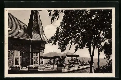 AK Porta Westfalica, Terrasse des Gasthauses Jacobsburg