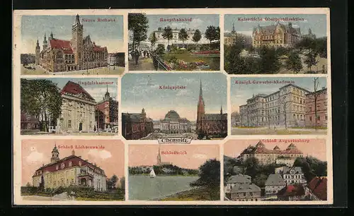 AK Chemnitz, Kaiserliche Oberpostdirektion, Königliche Gewerbe-Akademie, Schloss Augustusburg