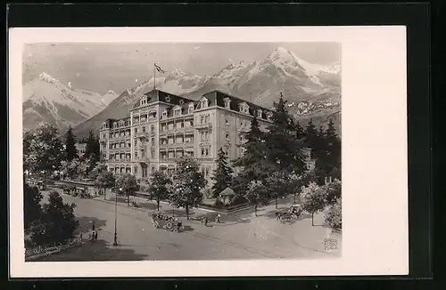 AK Meran, Hotel Tirolerhof mit Umgebung und Bergkulisse