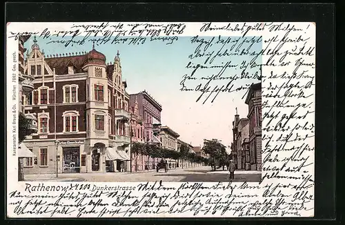 Goldfenster-AK Rathenow, Häuser mit leuchtenden Fenstern in der Dunkerstrasse