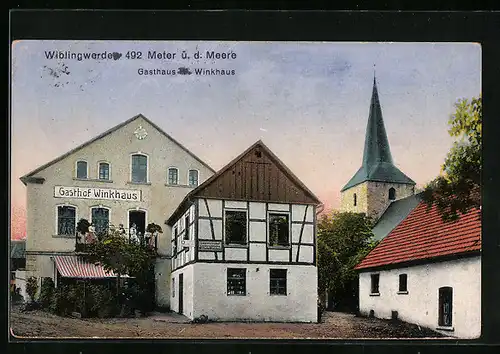 AK Wiblingwerde, Gasthaus Winkhaus und Kirchturm