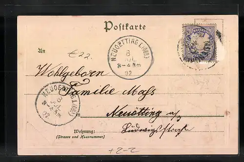 Präge-AK München, Feldherrnhalle mit Theatinerkirche & Denkmal Ludwig I., Postbote mit Horn & Briefmarken, Passepartout