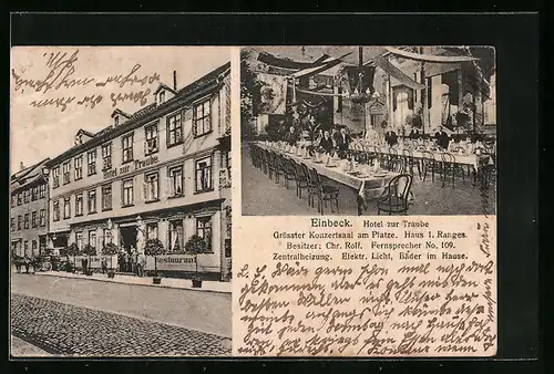 AK Einbeck, Hotel zur Traube - Strassenansicht, Speisesaal