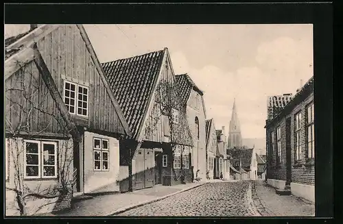 AK Meldorf, Partie in der Burgstrasse mit Blick auf Kirchturm