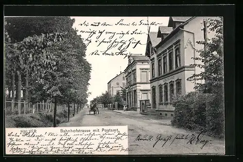 AK Halver, Bahnhofstrasse mit Postamt und Kutsche