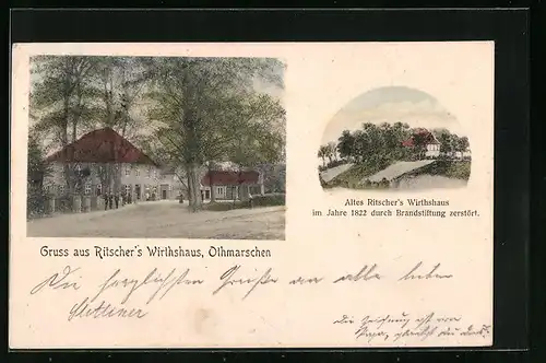 AK Hamburg-Othmarschen, Ritschers Gasthaus, Altes Gasthaus durch Brandstiftung zerstört