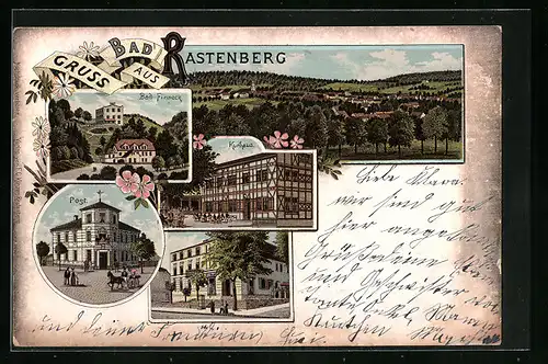 Lithographie Rastenberg, Bad Finneck, Kurhaus, Post