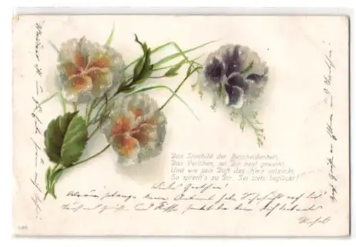 Glitzer-Perl-AK Veilchen mit Glitzer-Perlen und lieber Vers