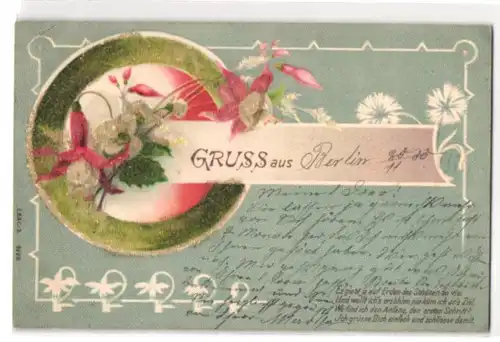 Glitzer-Perl-AK Blumengruss mit Glitzer-Perlen