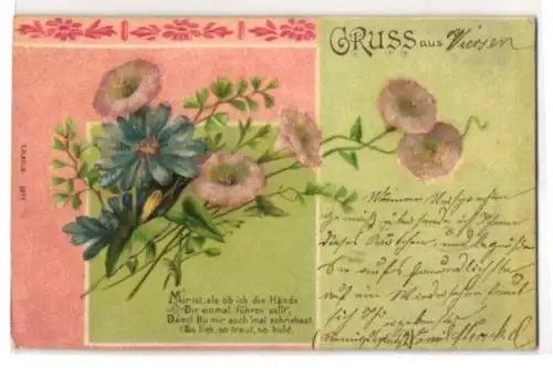 Glitzer-Perl-AK Blumengruss mit Glitzer-Perlen