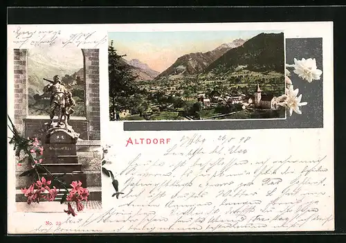 AK Altdorf, Ortsansicht mit Bergen und Telldenkmal