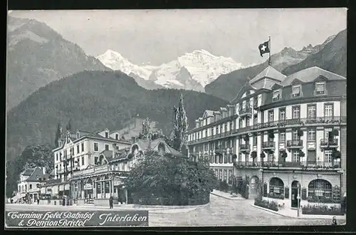 AK Interlaken, Partie mit Terminus Hotel Bahnhof & Pension Bristol