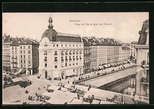 AK Genève, Place de l`ile et Quai des Bergues