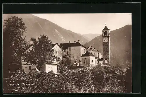 AK Mergoscia, Ortspartie mit Kapelle und Glockenturm