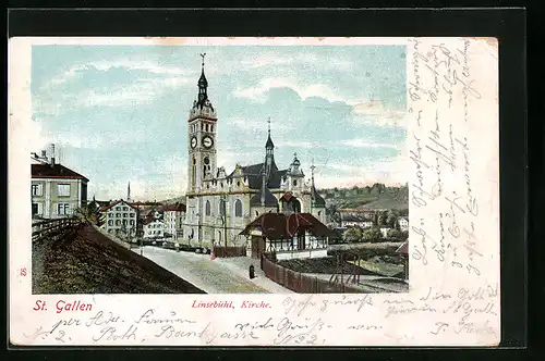 AK St. Gallen, Blick auf die Kirche Linsebühl