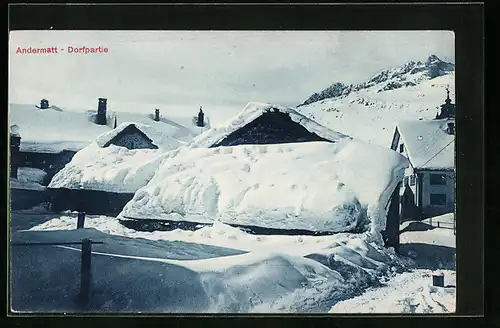 AK Andermatt, Dorfpartie im Winter