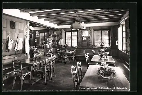 AK Andermatt, Soldatenheim, Soldatenstube, Innenansicht