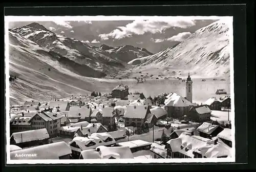 AK Andermatt, Teilansicht mit Kirche im Schnee