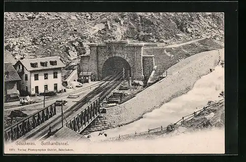 AK Göschenen, Gotthardtunnel im Schnee